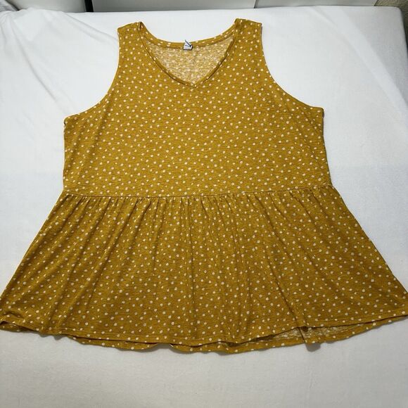 Old Navy Tops - Old Navy Women's Plus Size 3X Yellow White Polka Dot V-Neck Linen Blend Tank Top
